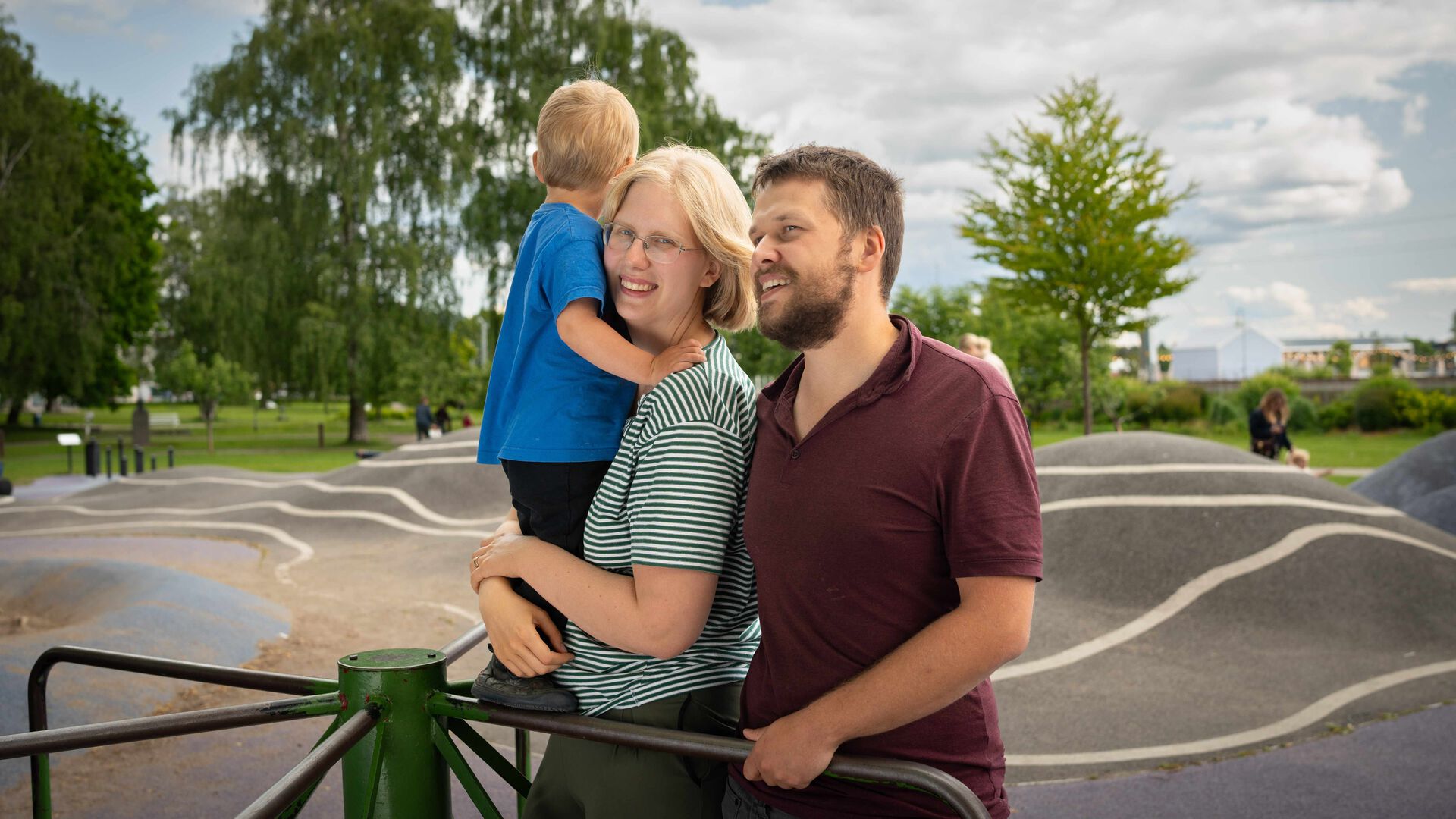 The Allas family at the playground in the centre of Hamar