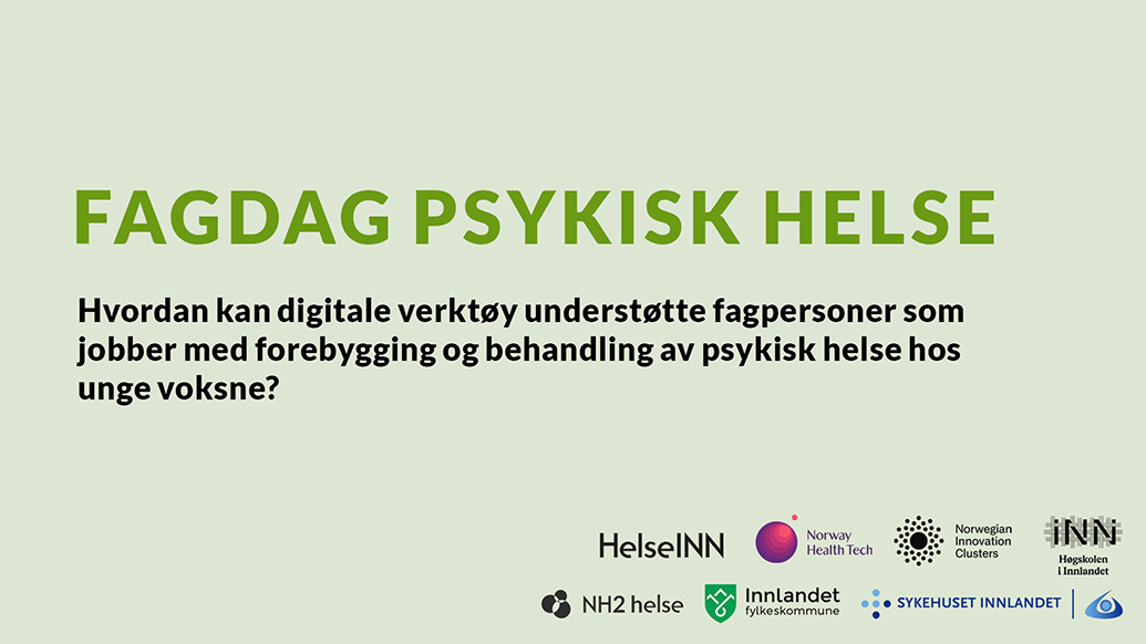Banner fagdag psykisk helse 27. april 2023, grønt med tekst om fagdag
