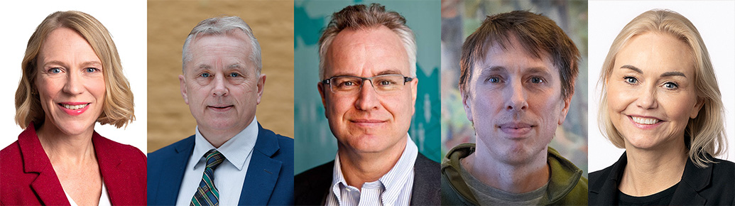 Portrettbilder av de 5 innlederne på Responskonferansen