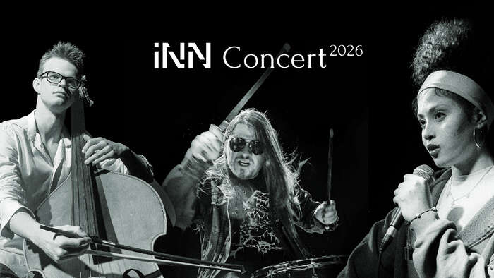 Banner INN Concert 2026 - musikere og tekstillustrasjon