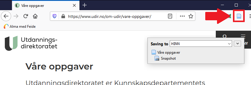 Zoteroknapp i nettleseren