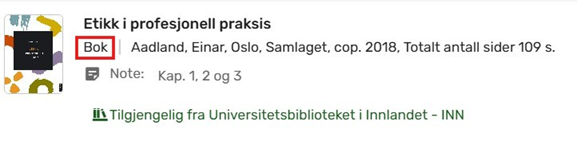 Eksempel på referansetype i Leganto