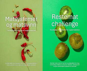 Forsidene på to mathefter, viser kiwi og chili