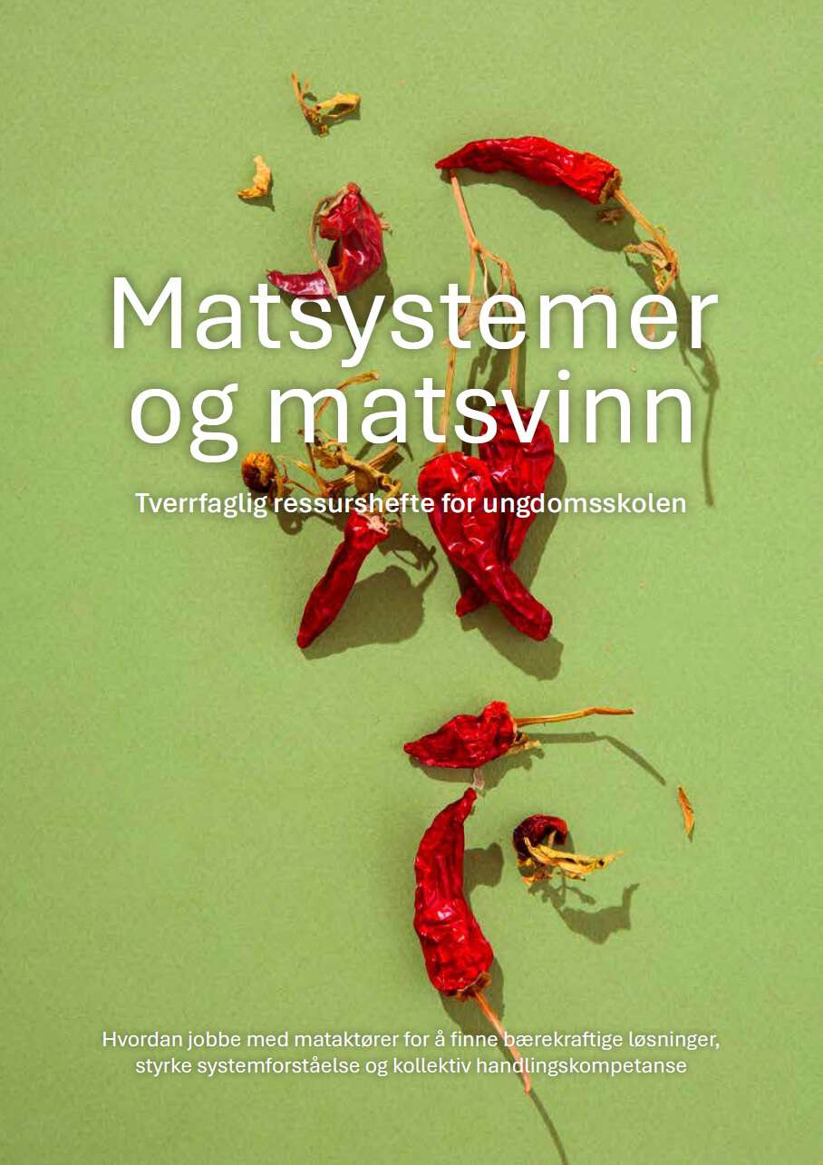 Forsiden av matsystemer har grønn brakgrunn med chilies strødd utover