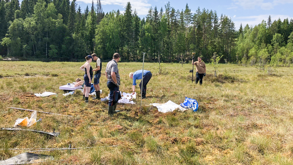Students work on a peatland.