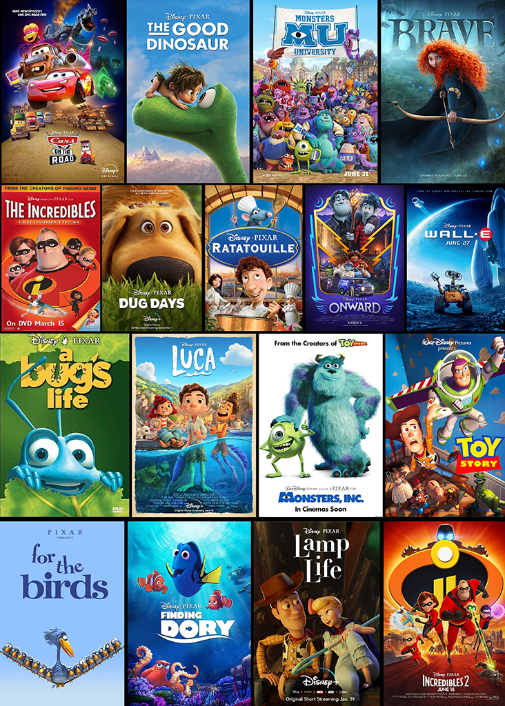 Callge of the different Pixar-movies Bill has Worked on