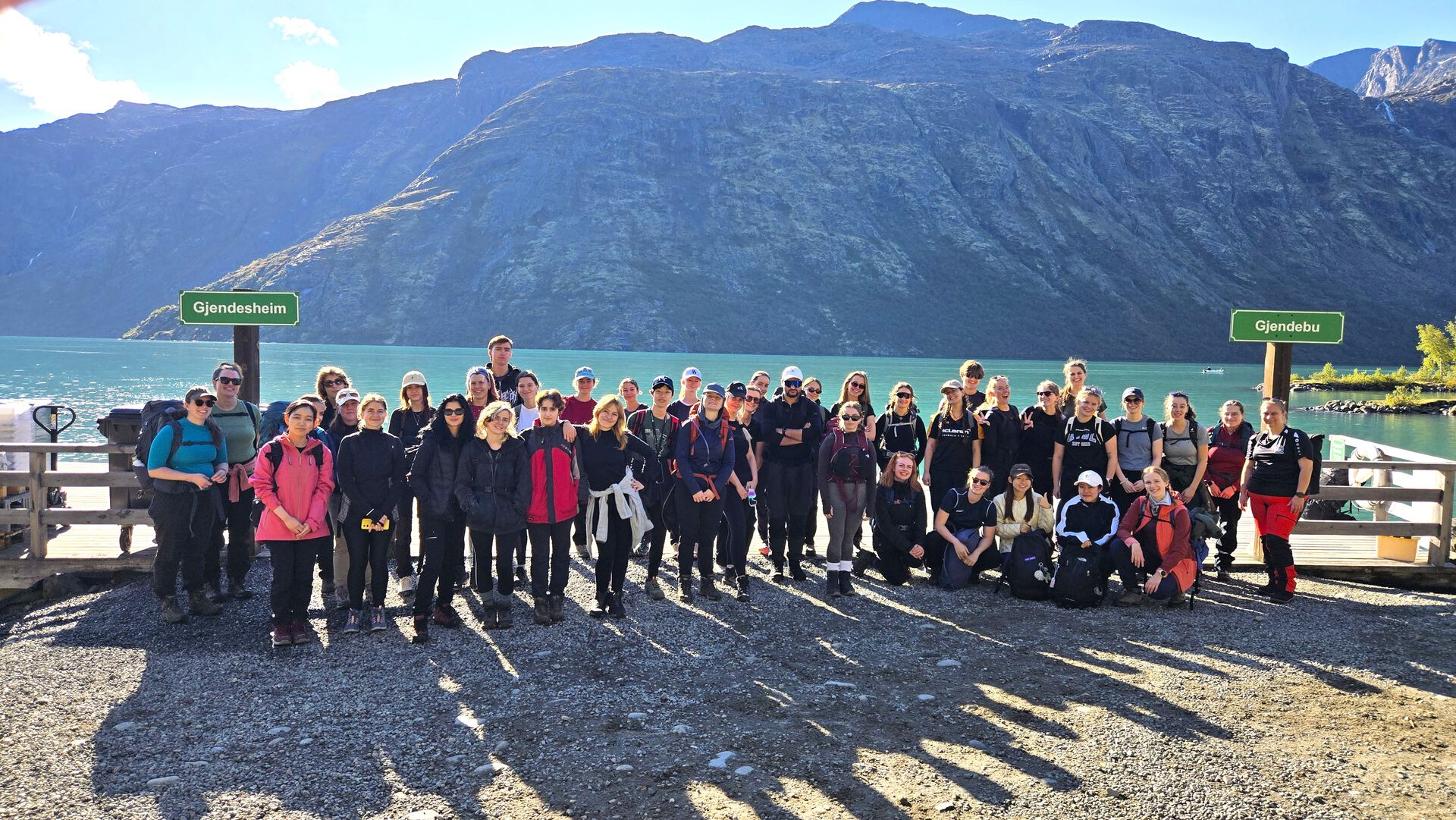 group of students by the lake