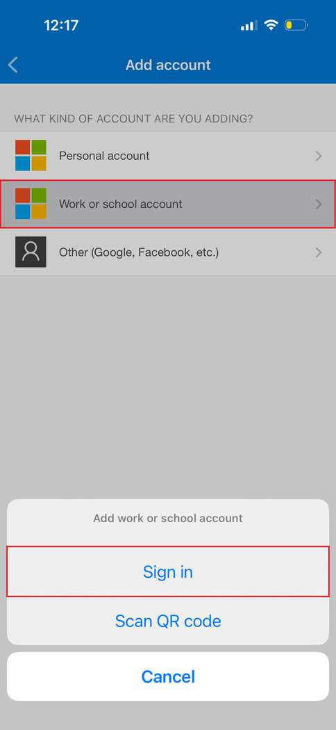 Picture of work or school account