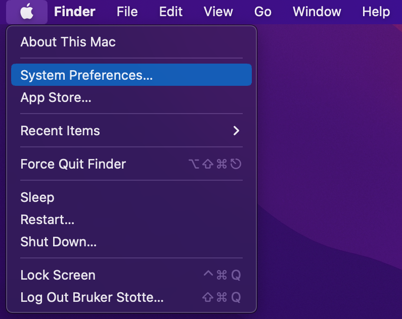 "System preferences" in the Apple menu