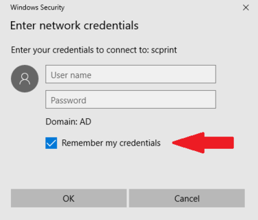 Network credentials window