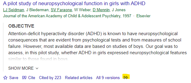 The arrows to the right under an article reference in Scholar are highlighted. It shows "Find it@INN."