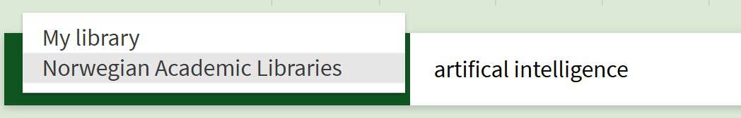 Choose Norwegian Academic Libraries from the dropdown menu in Oria