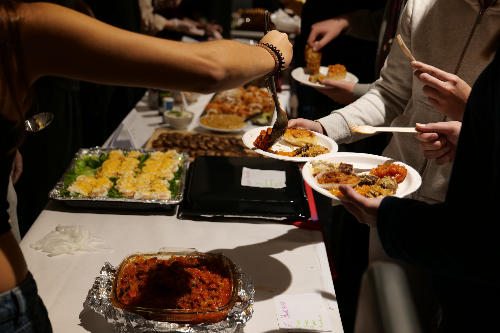 Food being served over the table