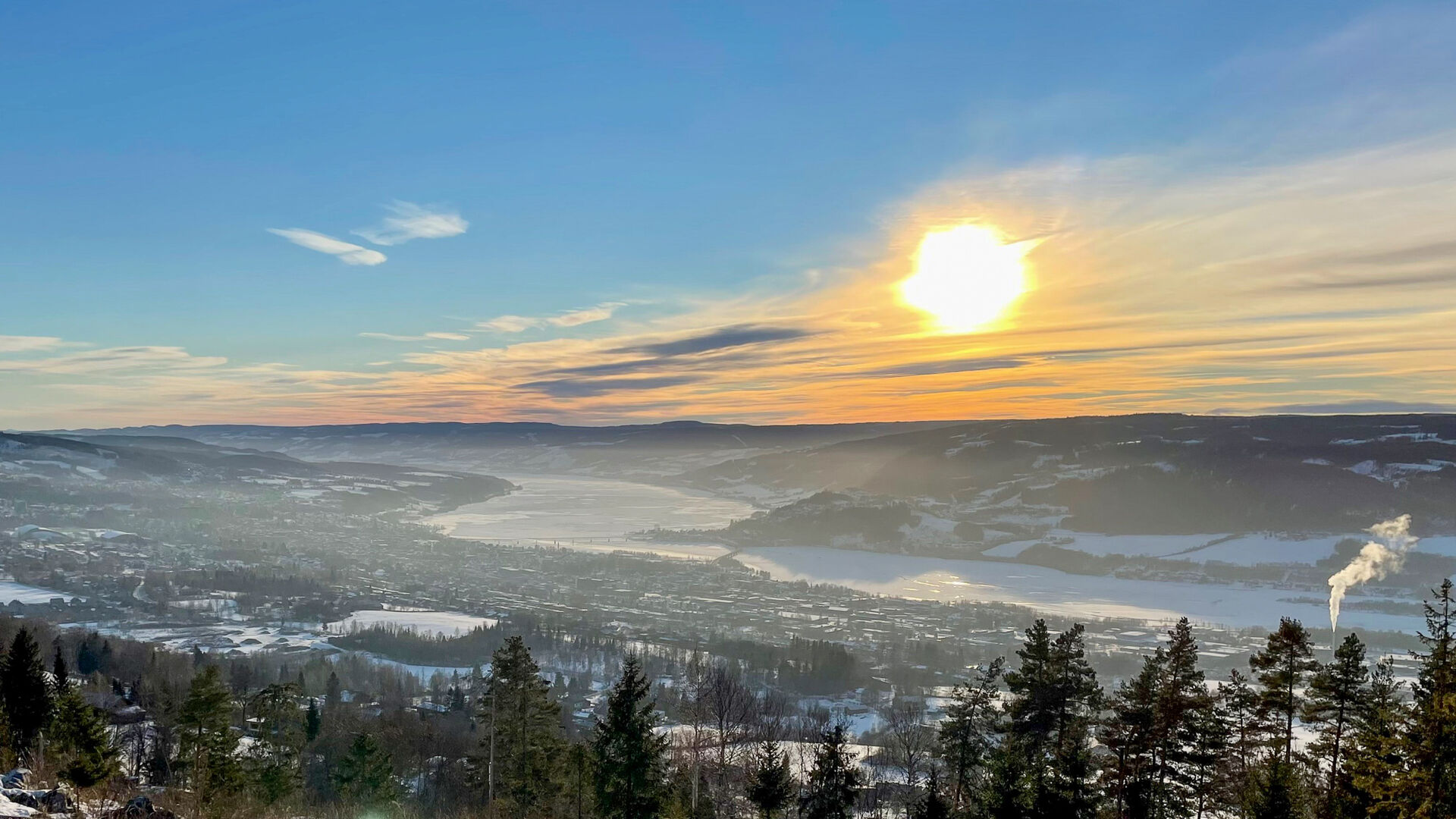 Arial photo of Lillehammer in the winter. 