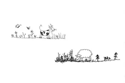 Drawing of cow and sheep