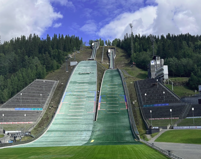 View of the Ski Jump in Lillehammer during spring.