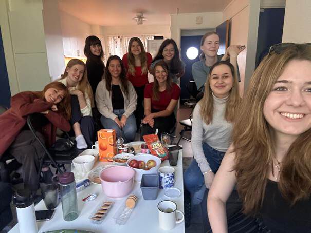 Natalia having a small gathering with close friends in one of the student dorms in Lillehammer