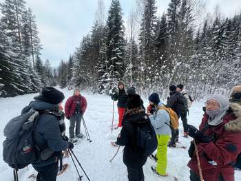 Field trips in the snow require snowshoes.