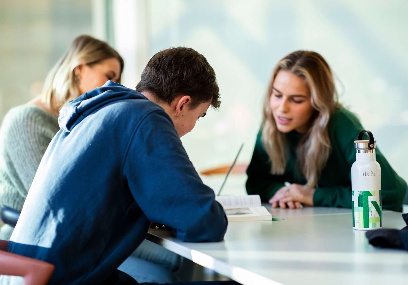 Studenter som samarbeider over bøker.