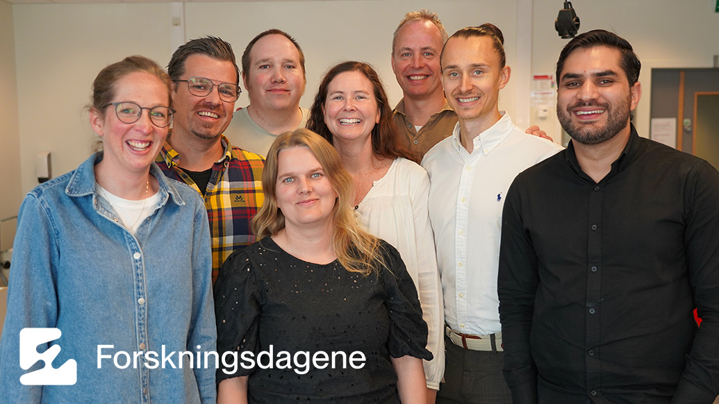 Åtte av deltakerne i årets Forskerkamp på HINN. Første rad fra venstre: Lene Nygaard Solli, Karoline G. Hansen og Touseef Hameed. Andre rad fra venstre: Frode Johansen, Elisabeth Øverland og Martin Hanssen. Bakerst fra venstre: Bjørn Ronny Vien og Bendik Stang.