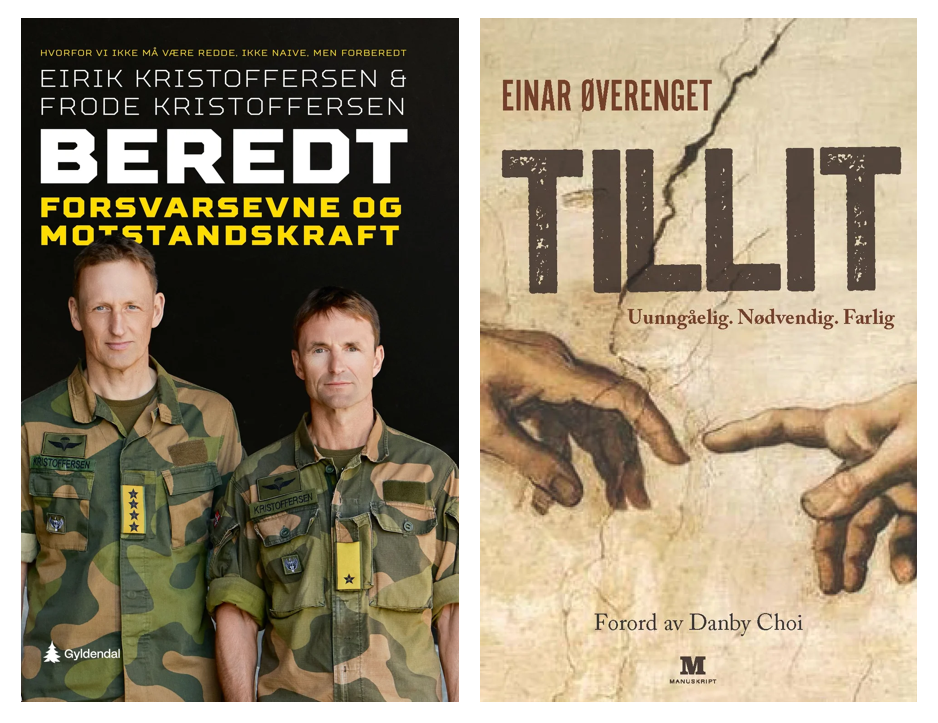 To bokforsider ved siden av hverandre med to soldater og to fingre som nesten rører hverandre