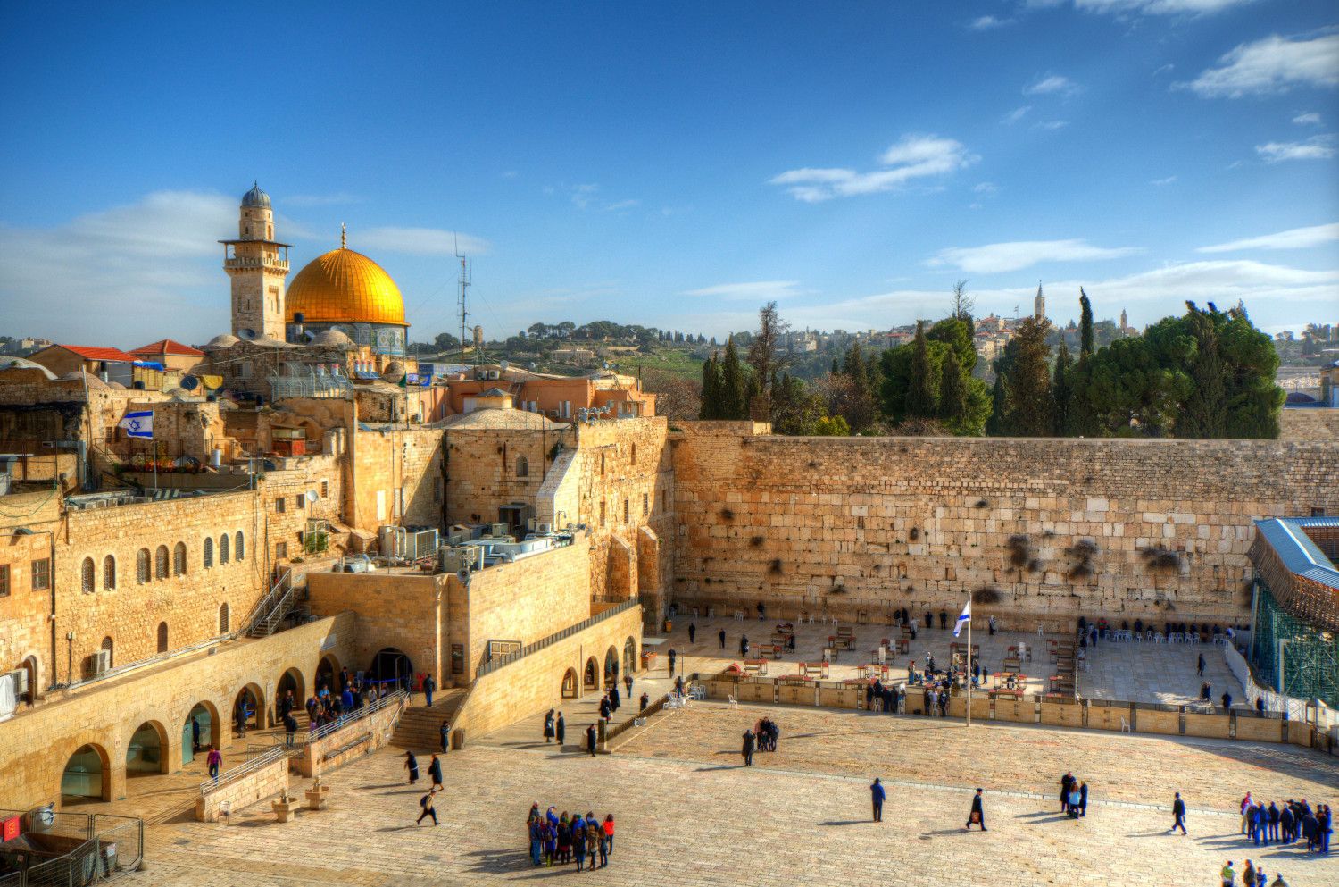 Gamlebyen i Jerusalem med klagemuren og Al Al-Aqsa-moskéen.