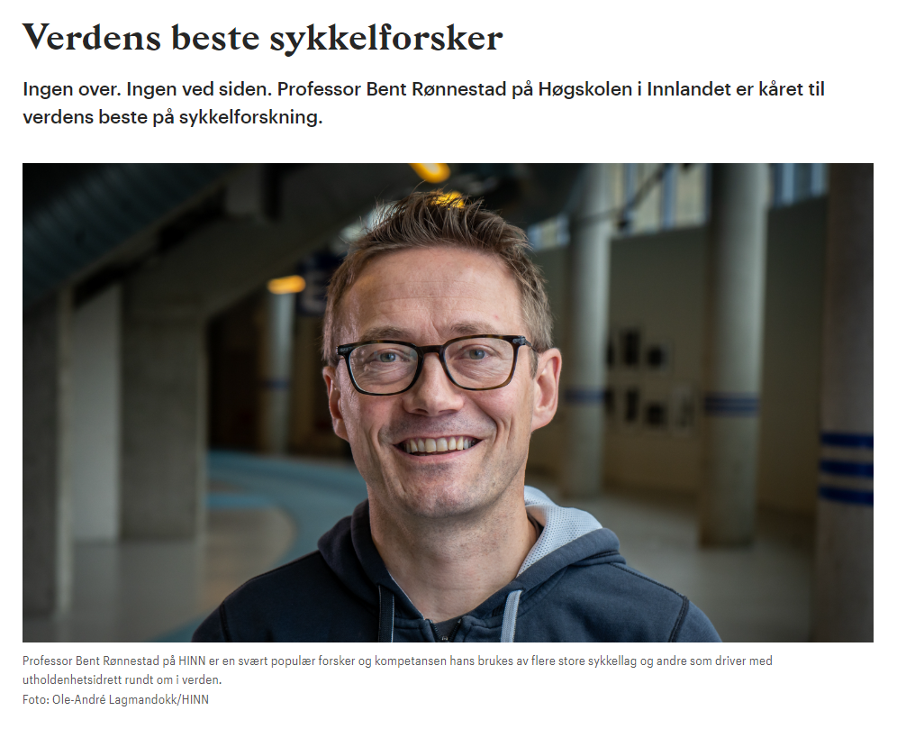 Skjermdump av nyhetssaken på inn.no av verdens beste sykkelforsker