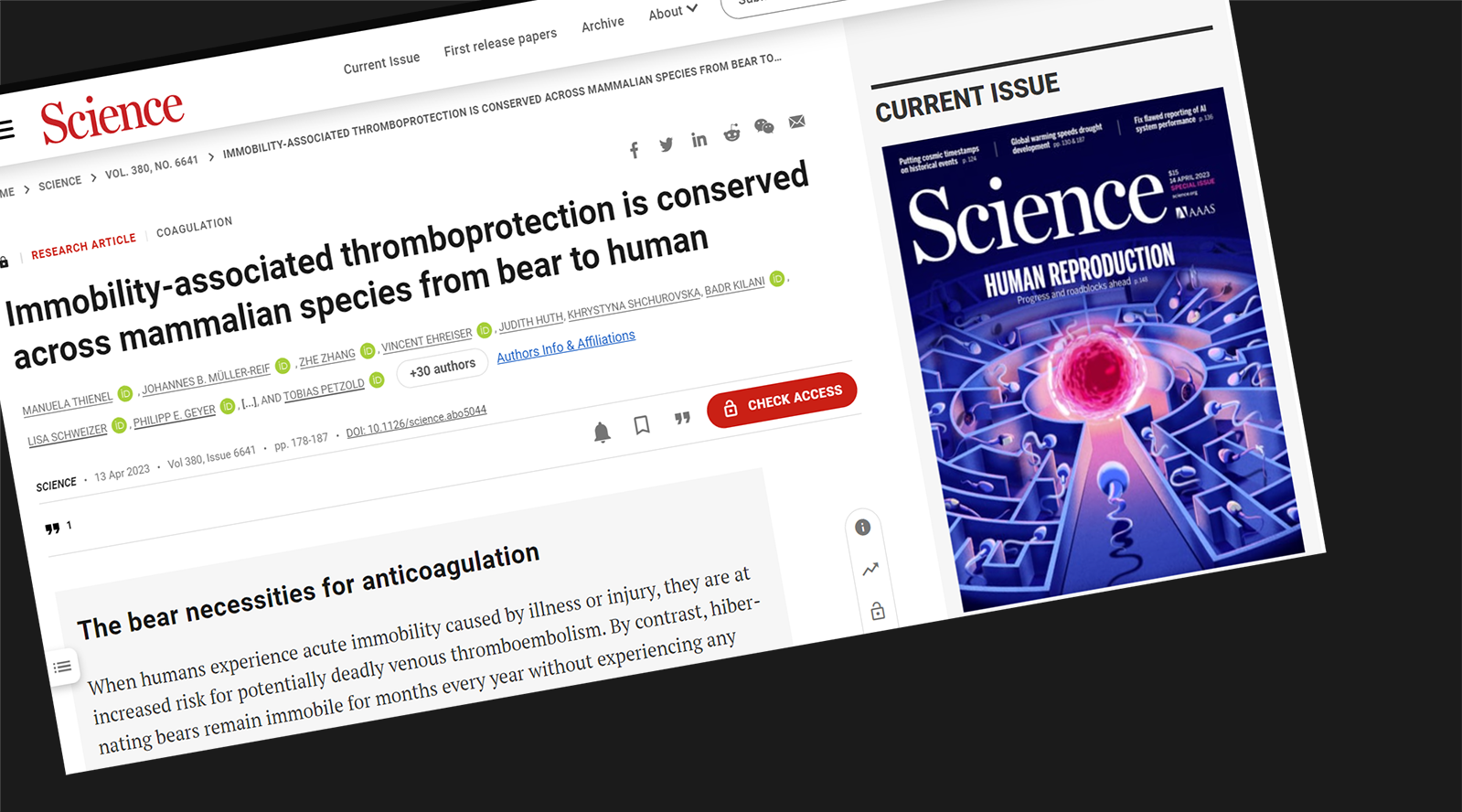 A clipping from the paper in the journal Science.