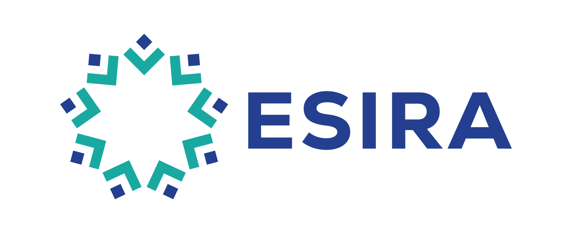logo esira i turkis og mørkeblåt