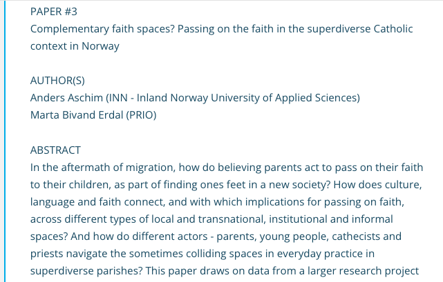 Sammendrag av konferansepresentasjon Complementary faith spaces