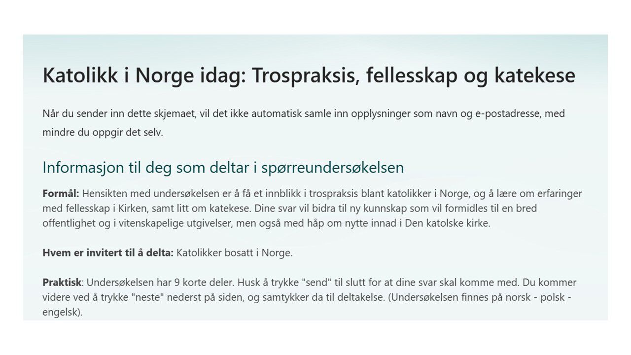 Skjermbilde av forsiden av spørreskjemaet