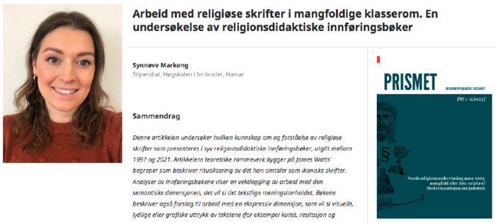 Stipendat Synnøve Markeng og forsiden av tidsskriftet Prismet