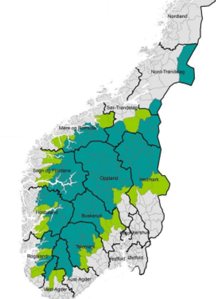 kart over fjellkommuner i sør norge
