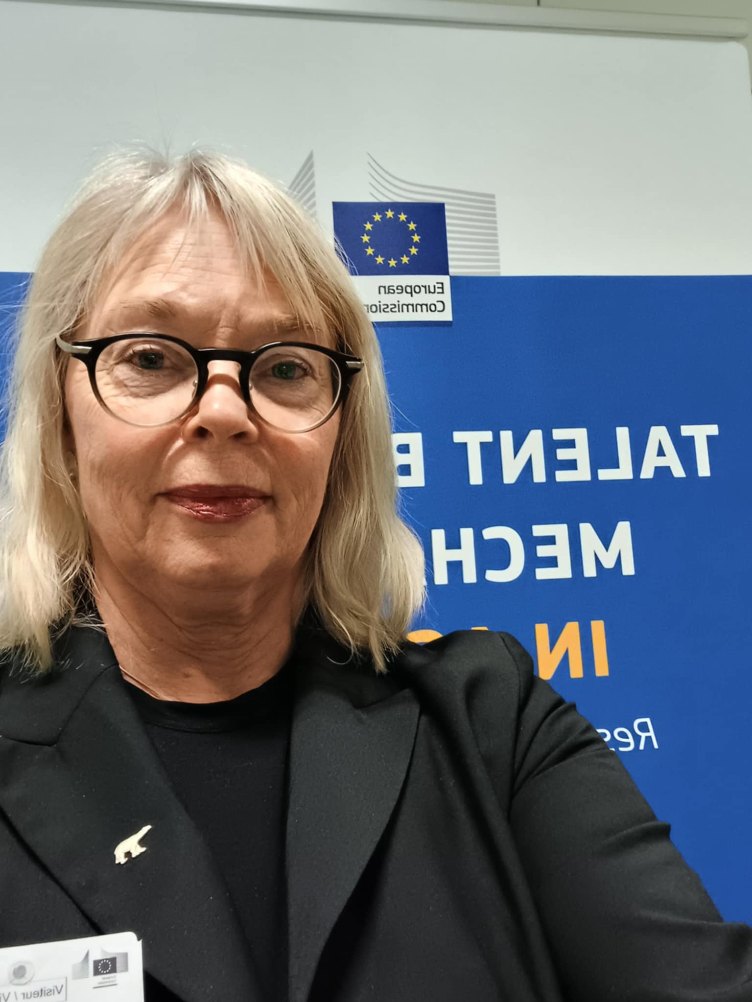dame foran skilt med EU