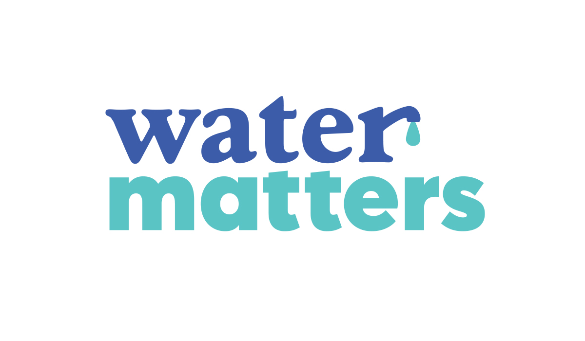 blå logo med tekst water matters