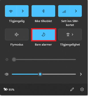 Fokusassistent er satt til å bare vise alarmer