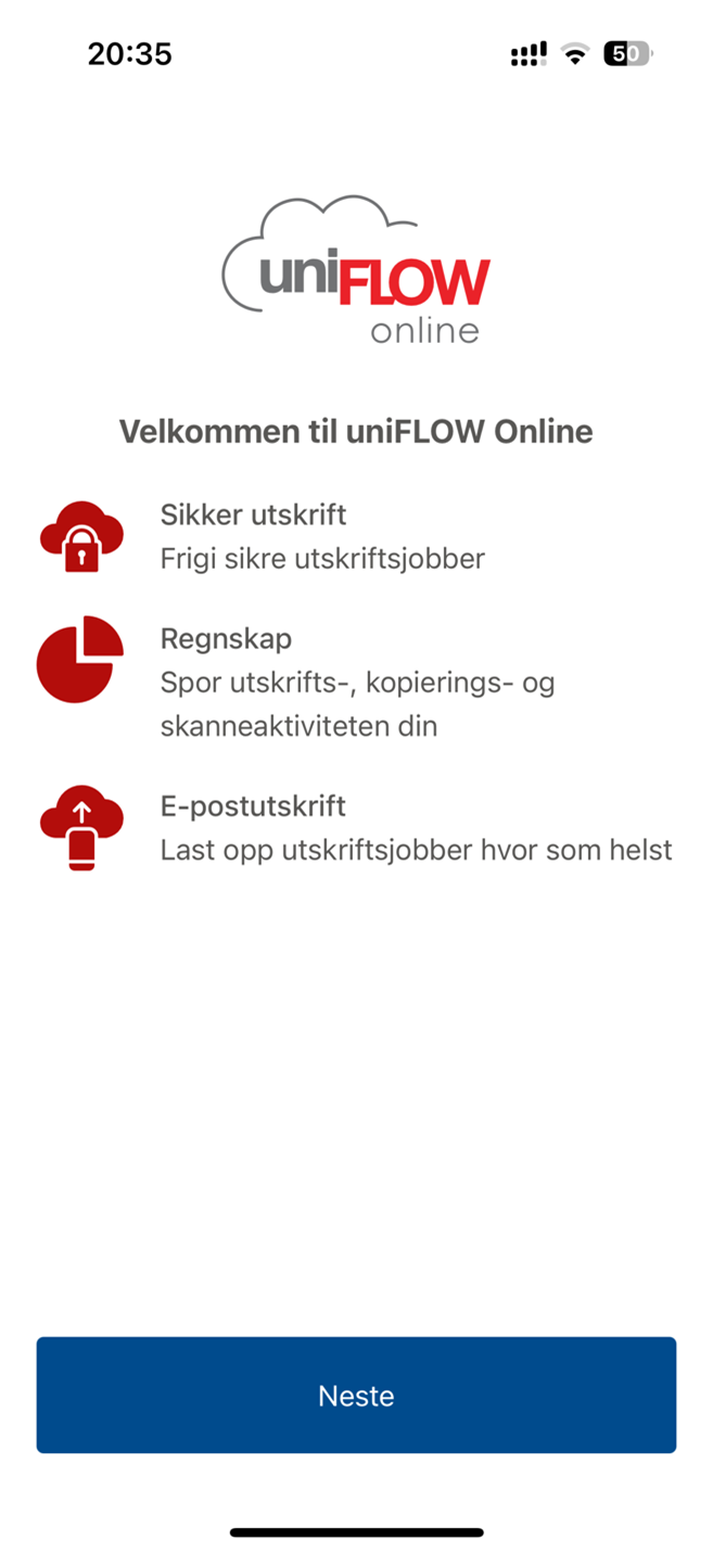 Forside av appen