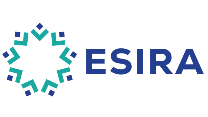 Esira logo i lyse og mørke blått