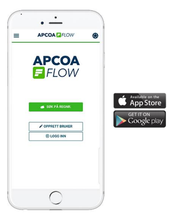 Foto av en smarttelefon der innlogging til APCOA-app vises på skjermen.