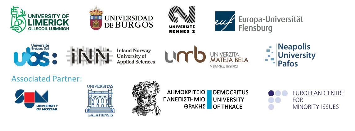 Logoene til de åtte partnerinstitusjonene og de fire assosierte partnerne oppstilt ved siden av hverandre