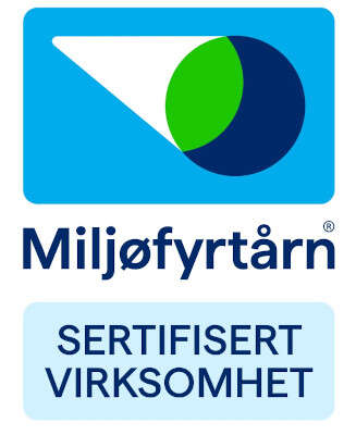 Miljøfyrtårn sin logo med teksten sertifisert virksomhet