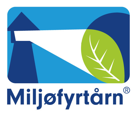 Logo Miljøfyrtårn; blå, grønn og hvit