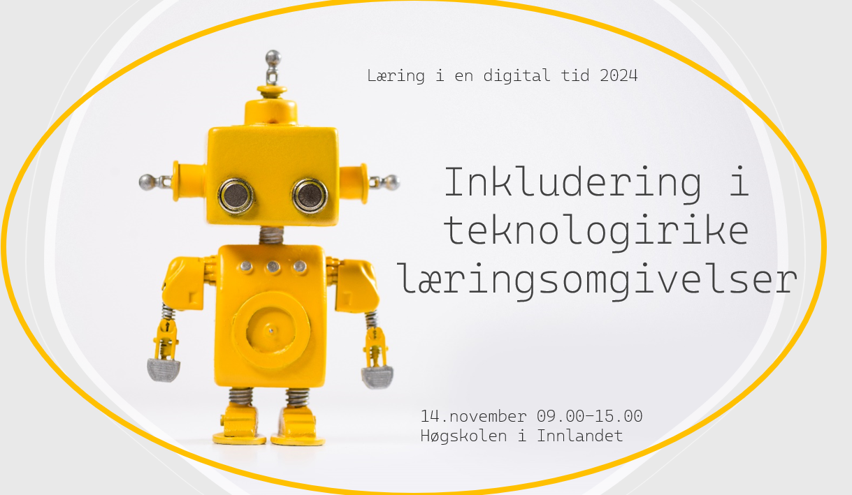 Bilde av en gul robot og med tekst om arrangementet.