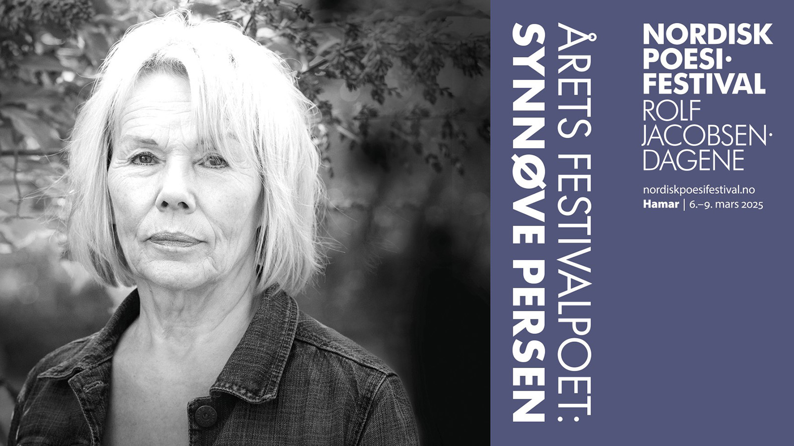 Banner med bilde av Inger Elisabeth Hansen og tekst Årets festivalpoet: Inger Elisabeth Hansen