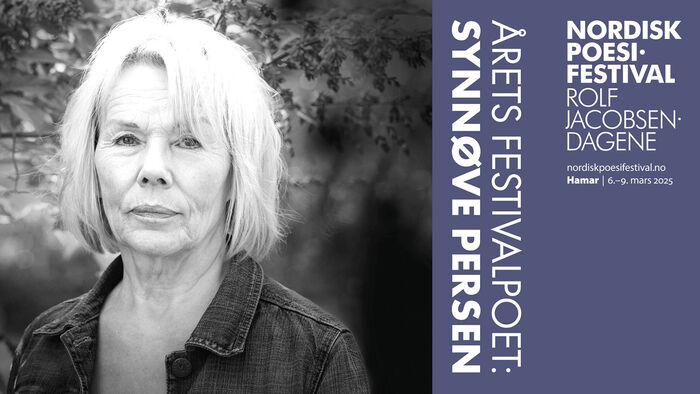 Banner med bilde av Inger Elisabeth Hansen og tekst Årets festivalpoet: Inger Elisabeth Hansen