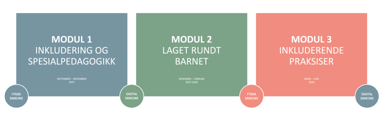 Modell som viser nettressursene 3 moduler med fysiske og digitale samlinger i oppstart, underveis og til slutt.