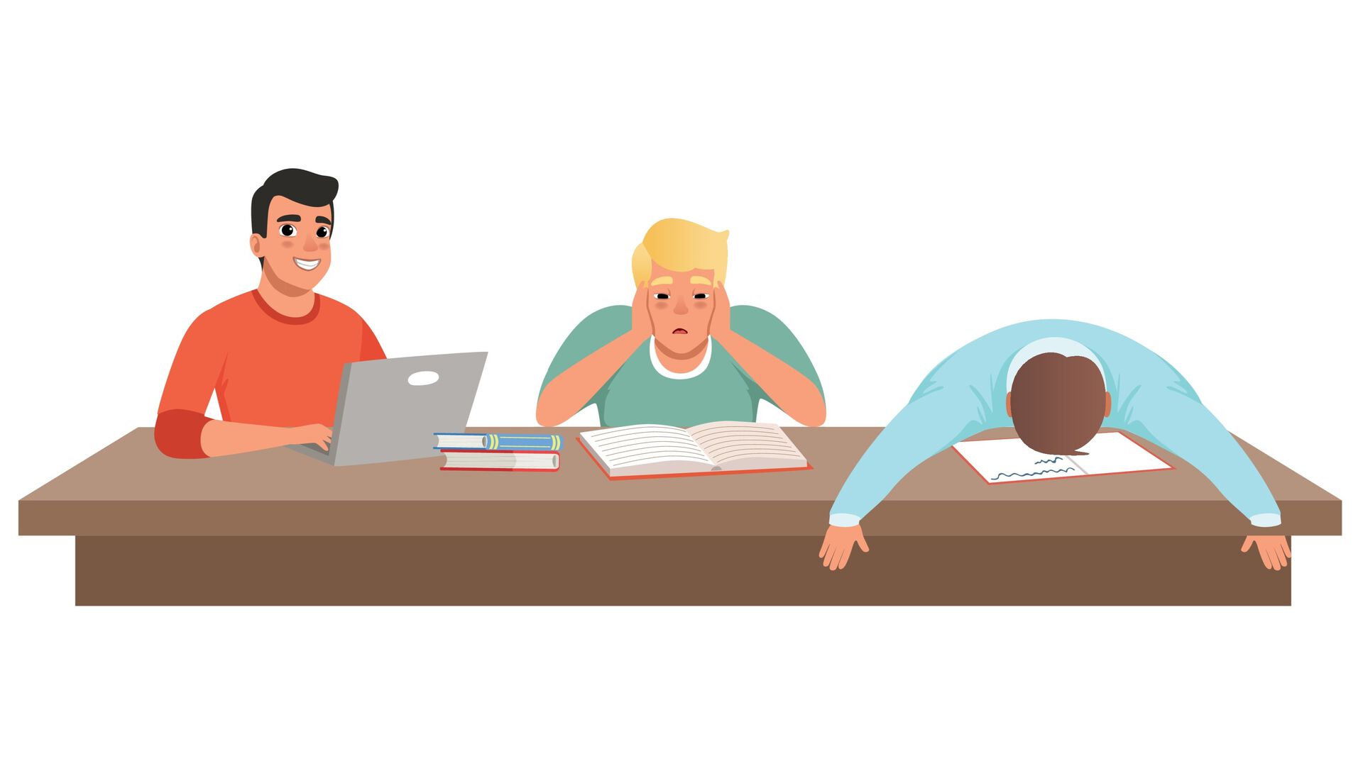 illustrasjon av studenter som har gitt opp og er frustrerte