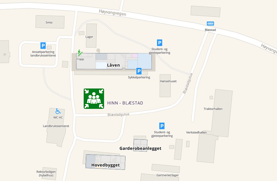 Bilde viser møteplassen ved studiested Blæstad.