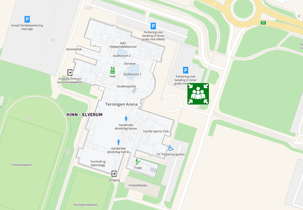 Bilde viser kart over studiested Elverum med møteplass.