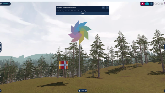 skjermdump av dataspill med skog, vindfane og norsk flag